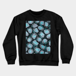 Mystical Viking Runes // pattern // black background grey stones neon mint letters of the runic alphabet Crewneck Sweatshirt